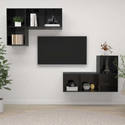 Wall-mounted TV Cabinets 4 pcs High Gloss Black Chipboard Payday Deals