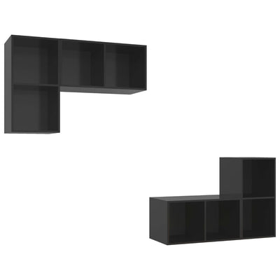 Wall-mounted TV Cabinets 4 pcs High Gloss Black Chipboard Payday Deals