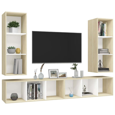 Wall-mounted TV Cabinets 4 pcs White and Sonoma Oak Chipboard Payday Deals