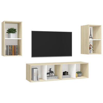 Wall-mounted TV Cabinets 4 pcs White and Sonoma Oak Engineered Wood Payday Deals