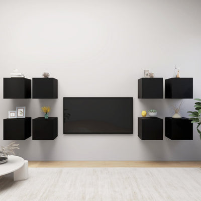 Wall Mounted TV Cabinets 8 pcs Black 30.5x30x30 cm