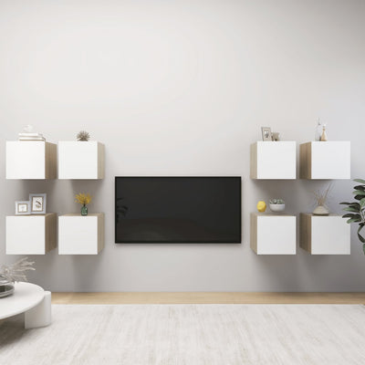 Wall Mounted TV Cabinets 8pcs White and Sonoma Oak 30.5x30x30cm