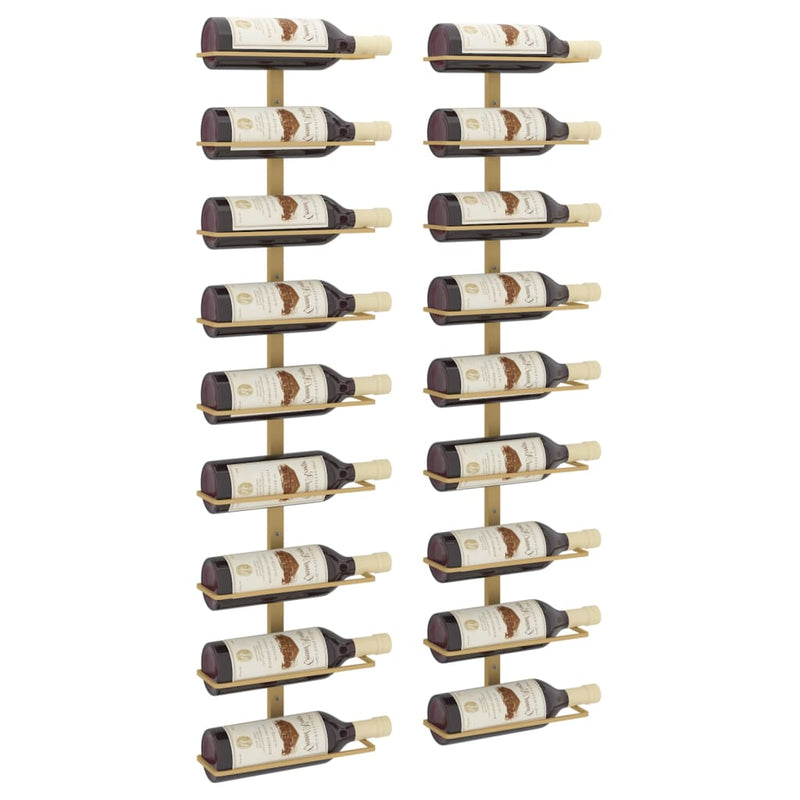 Wall-mounted Wine Rack for 9 Bottles 2 pcs Gold Iron Payday Deals