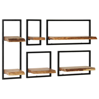 Wall Shelf Set 5 Pieces Solid Acacia Wood and Steel Payday Deals