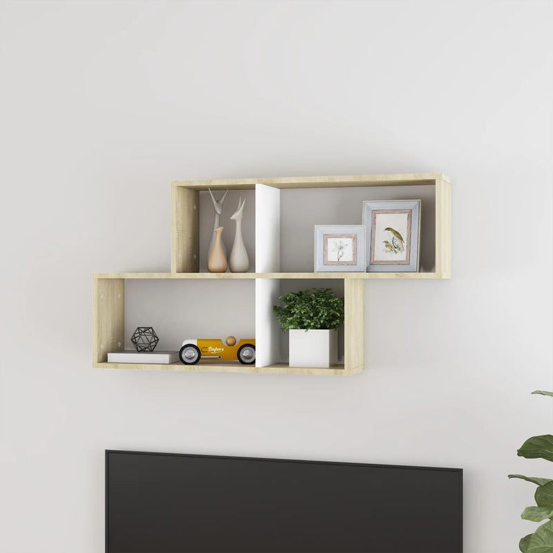 Wall Shelf White and Sonoma Oak 100x18x53 cm Chipboard Payday Deals