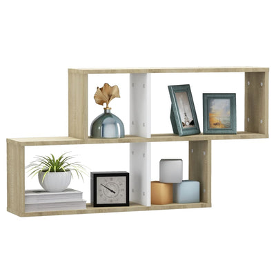 Wall Shelf White and Sonoma Oak 100x18x53 cm Chipboard Payday Deals