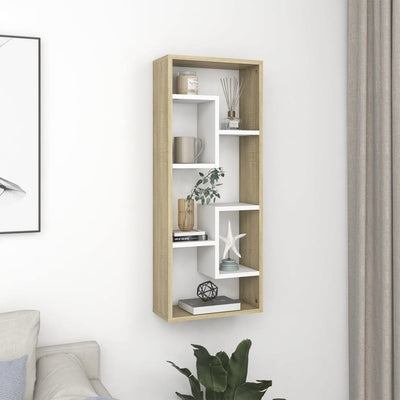 Wall Shelf White and Sonoma Oak 36x16x90 cm Chipboard