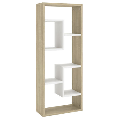 Wall Shelf White and Sonoma Oak 36x16x90 cm Chipboard Payday Deals