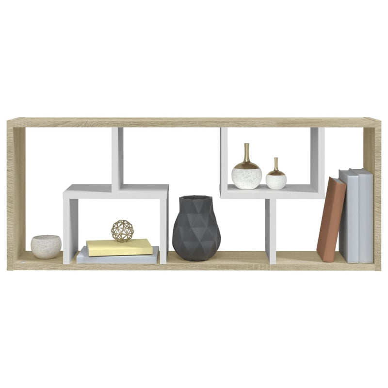 Wall Shelf White and Sonoma Oak 36x16x90 cm Chipboard Payday Deals