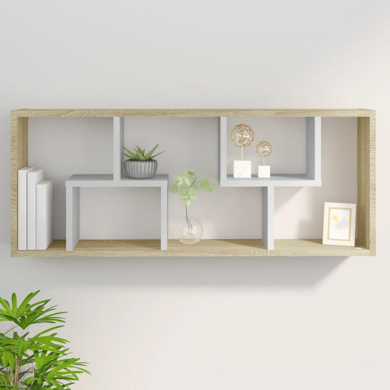 Wall Shelf White and Sonoma Oak 36x16x90 cm Chipboard Payday Deals