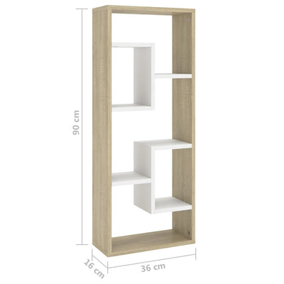 Wall Shelf White and Sonoma Oak 36x16x90 cm Chipboard Payday Deals