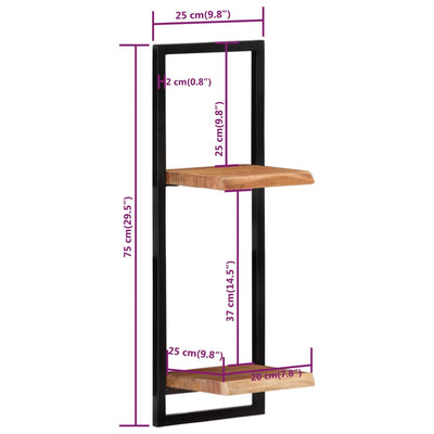 Wall Shelves 2 pcs 25x25x75 cm Solid Wood Acacia and Steel Payday Deals