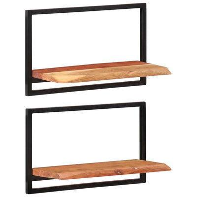 Wall Shelves 2 pcs 60x25x35 cm Solid Wood Acacia and Steel