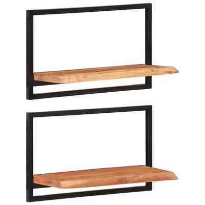 Wall Shelves 2 pcs 60x25x35 cm Solid Wood Acacia and Steel Payday Deals