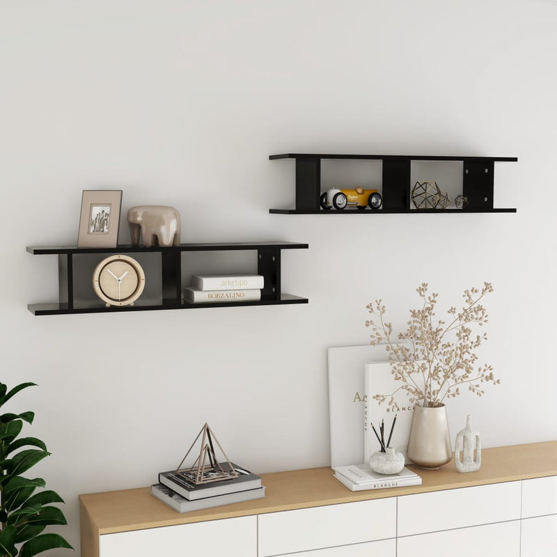 Wall Shelves 2 pcs Black 90x18x20 cm Engineered Wood Payday Deals