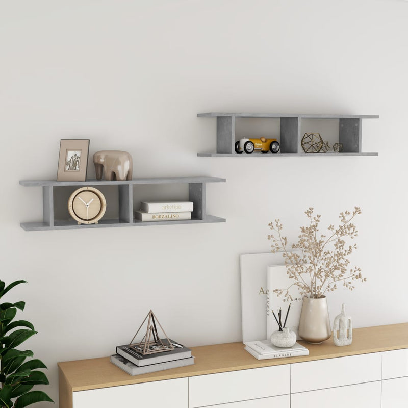 Wall Shelves 2 pcs Concrete Grey 90x18x20 cm Engineered Wood Payday Deals