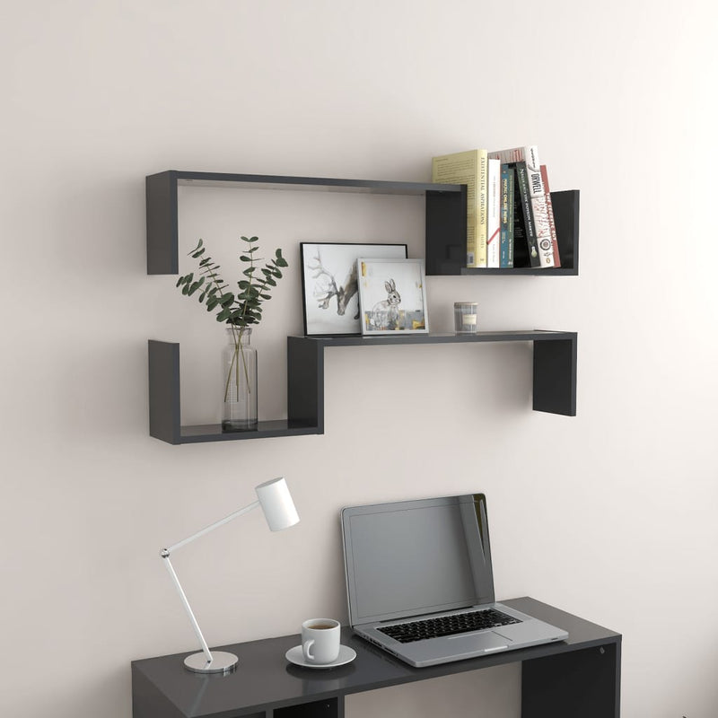 Wall Shelves 2 pcs Grey 100x15x20 cm Chipboard Payday Deals