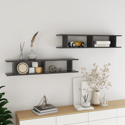 Wall Shelves 2 pcs Grey 105x18x20 cm Chipboard