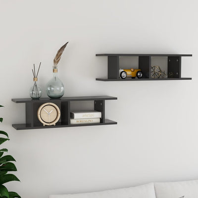 Wall Shelves 2 pcs Grey 78x18x20 cm Engineered Wood