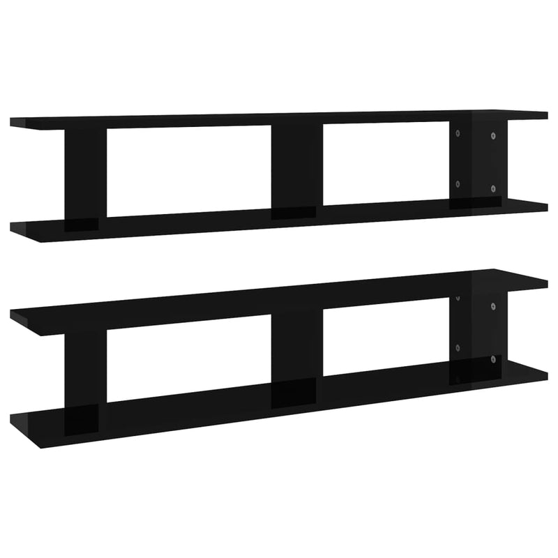 Wall Shelves 2 pcs High Gloss Black 105x18x20cm Engineered Wood Payday Deals