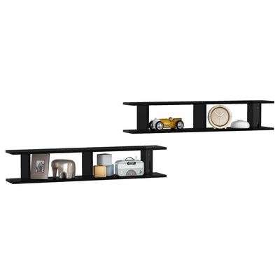 Wall Shelves 2 pcs High Gloss Black 105x18x20cm Engineered Wood Payday Deals