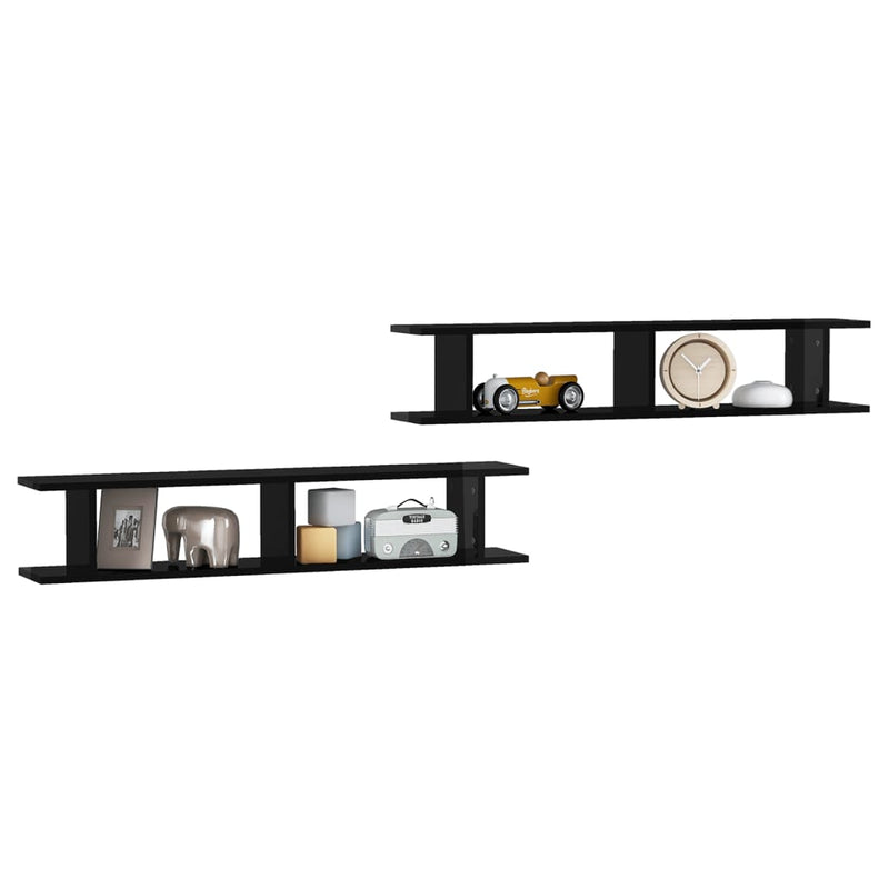 Wall Shelves 2 pcs High Gloss Black 105x18x20cm Engineered Wood Payday Deals