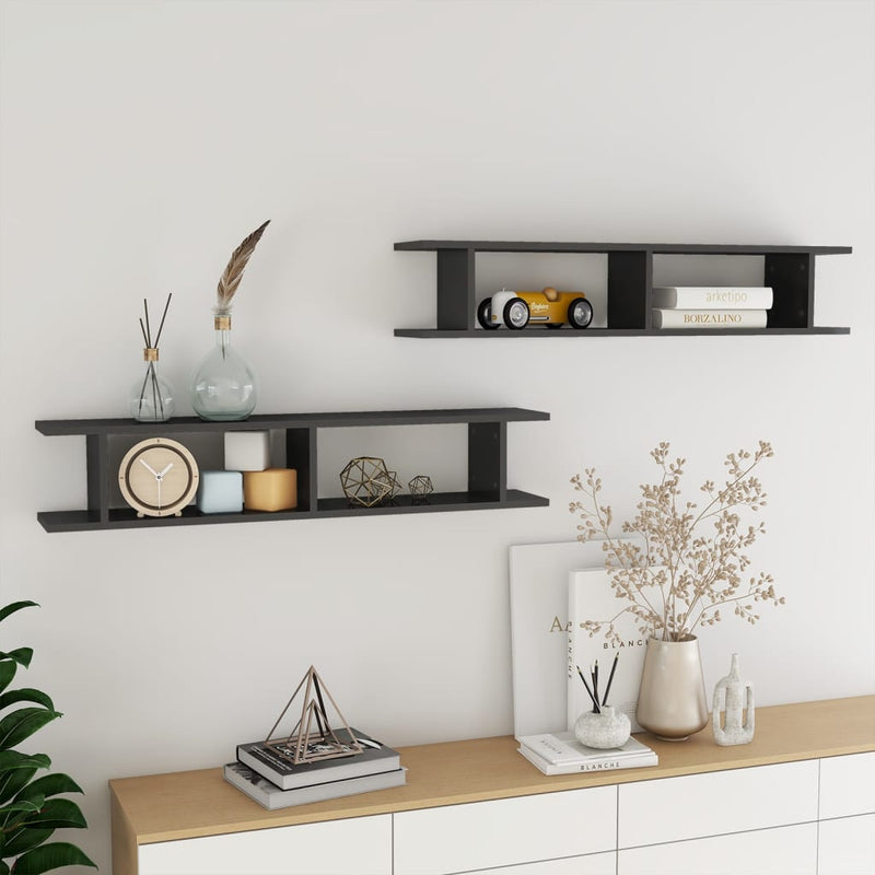 Wall Shelves 2 pcs High Gloss Grey 105x18x20cm Engineered Wood Payday Deals