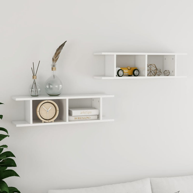 Wall Shelves 2 pcs High Gloss White 78x18x20 cm Chipboard Payday Deals