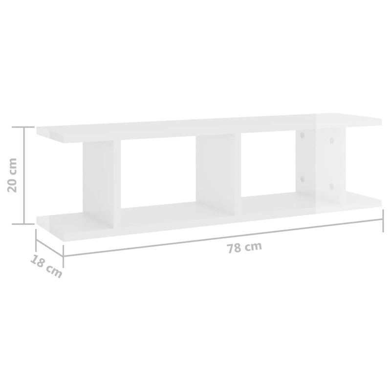 Wall Shelves 2 pcs High Gloss White 78x18x20 cm Chipboard Payday Deals