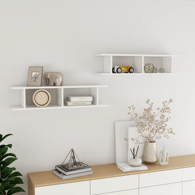 Wall Shelves 2 pcs High Gloss White 90x18x20 cm Chipboard