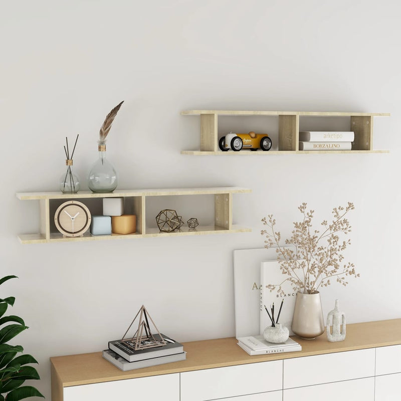 Wall Shelves 2 pcs Sonoma Oak 105x18x20 cm Engineered Wood Payday Deals