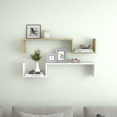 Wall Shelves 2 pcs White and Sonoma Oak 100x15x20 cm Chipboard Payday Deals