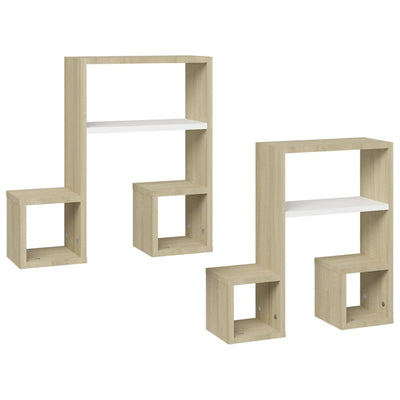 Wall Shelves 2 pcs White and Sonoma Oak 50x15x50 cm Chipboard Payday Deals