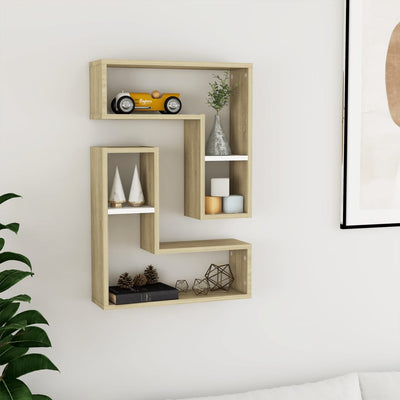 Wall Shelves 2 pcs White and Sonoma Oak 50x15x50 cm Engineered Wood Payday Deals