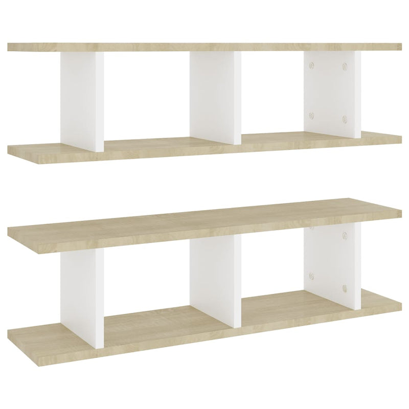 Wall Shelves 2 pcs White and Sonoma Oak 78x18x20 cm Chipboard Payday Deals