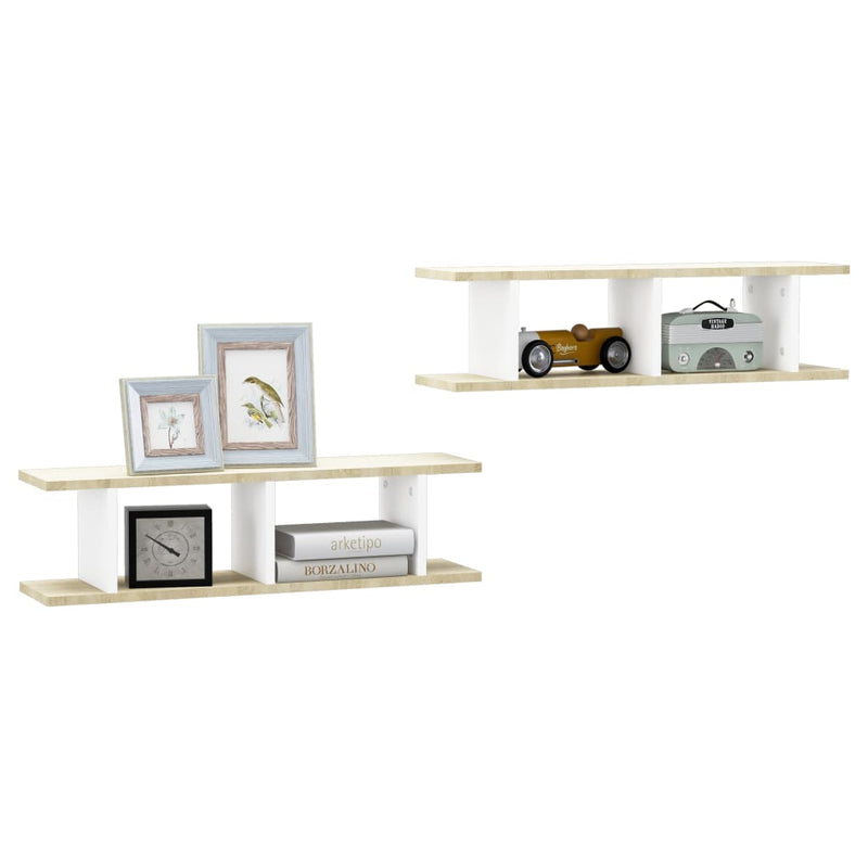 Wall Shelves 2 pcs White and Sonoma Oak 78x18x20 cm Chipboard Payday Deals