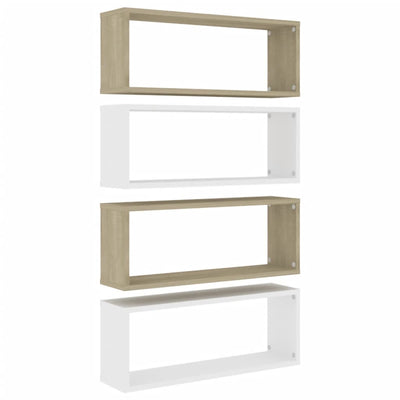 Wall Shelves 4 pcs White and Sonoma Oak 60x15x23 cm Chipboard Payday Deals