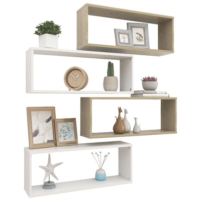 Wall Shelves 4 pcs White and Sonoma Oak 60x15x23 cm Chipboard Payday Deals