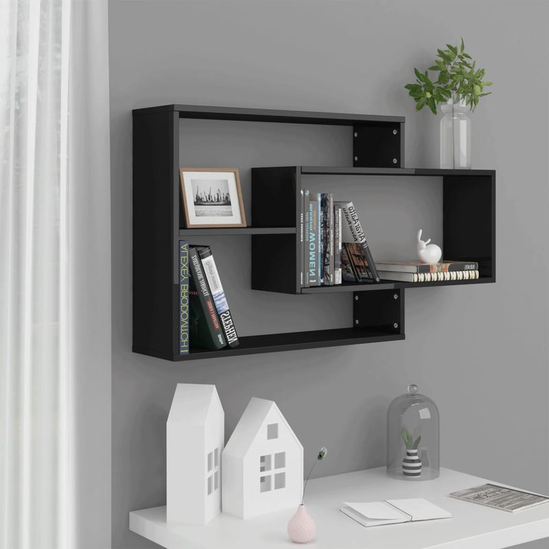 Wall Shelves High Gloss Black 104x20x58.5 cm Engineered Wood Payday Deals