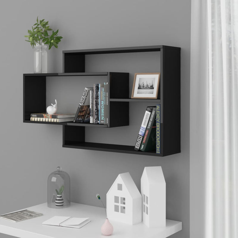Wall Shelves High Gloss Black 104x20x58.5 cm Engineered Wood Payday Deals