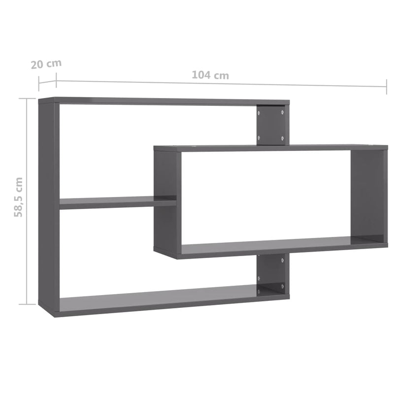 Wall Shelves High Gloss Grey 104x20x58.5 cm Engineered Wood Payday Deals