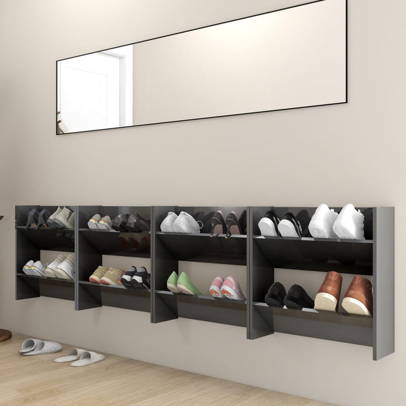 Wall Shoe Cabinets 4 pcs High Gloss Grey 60x18x60 cm Chipboard Payday Deals
