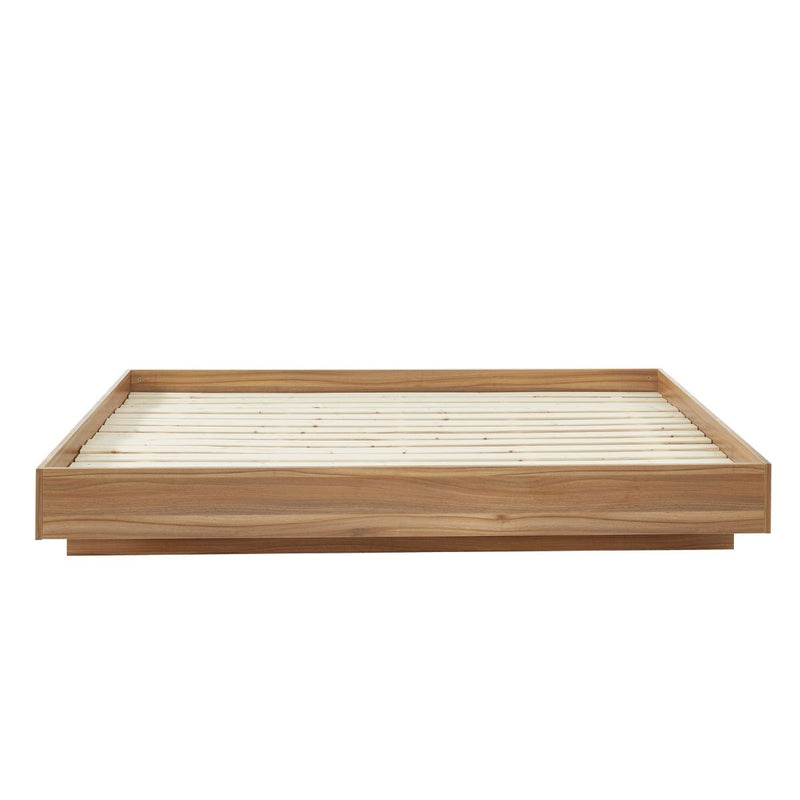 Walnut Oak Wood Floating Bed Base Double Payday Deals