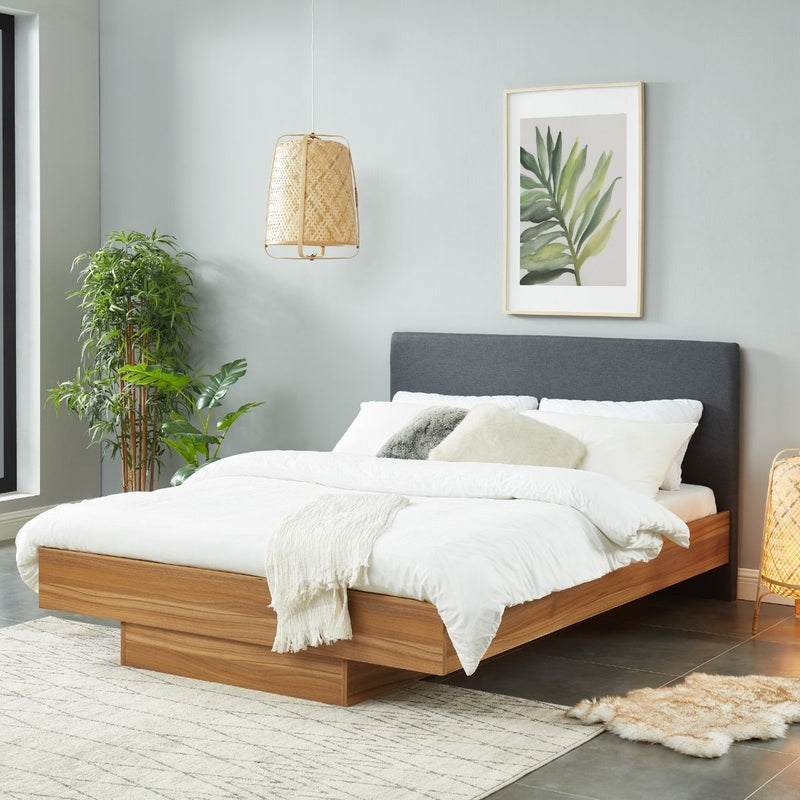 Walnut Oak Wood Floating Bed Frame King Payday Deals