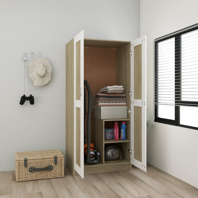 Wardrobe White and Sonoma Oak 82.5x51.5x180 cm Chipboard Payday Deals