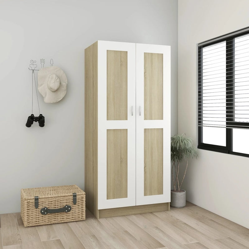 Wardrobe White and Sonoma Oak 82.5x51.5x180 cm Chipboard Payday Deals