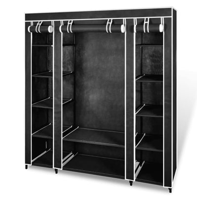 Wardrobe with Compartments and Rods 45x150x176 cm Black Fabric