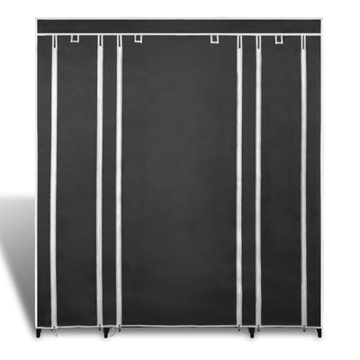 Wardrobe with Compartments and Rods 45x150x176 cm Black Fabric Payday Deals