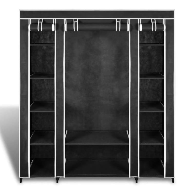 Wardrobe with Compartments and Rods 45x150x176 cm Black Fabric Payday Deals