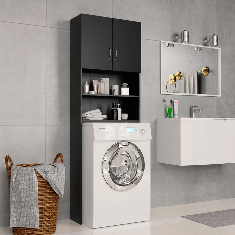 Washing Machine Cabinet Black 64x25.5x190 cm Engineered Wood Payday Deals
